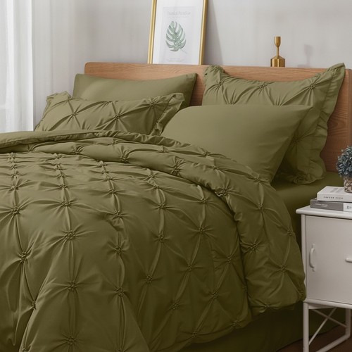 Olive green pintuck queen - green,